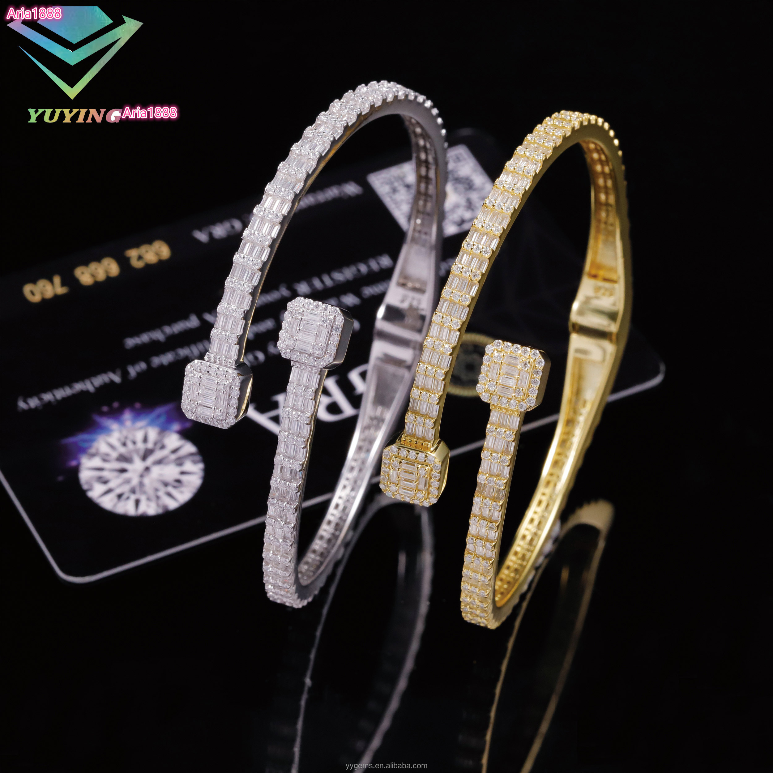 New Arrival Fashion Design S925 Silver 18k Gold Plated VVS Moissanite Baguette Diamond Cuban Link Bracelet with GRA Certificate