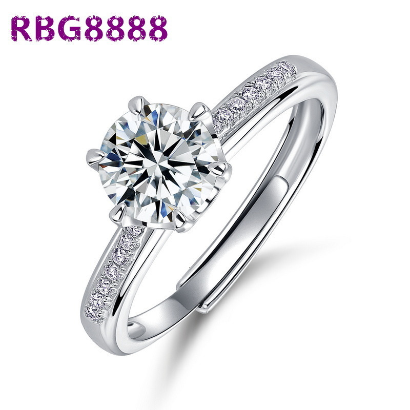 S925 Sterling Silver D Color VVS1 Moissanite 6 Prong Adjustable Engagement Ring with Side Accents for Women