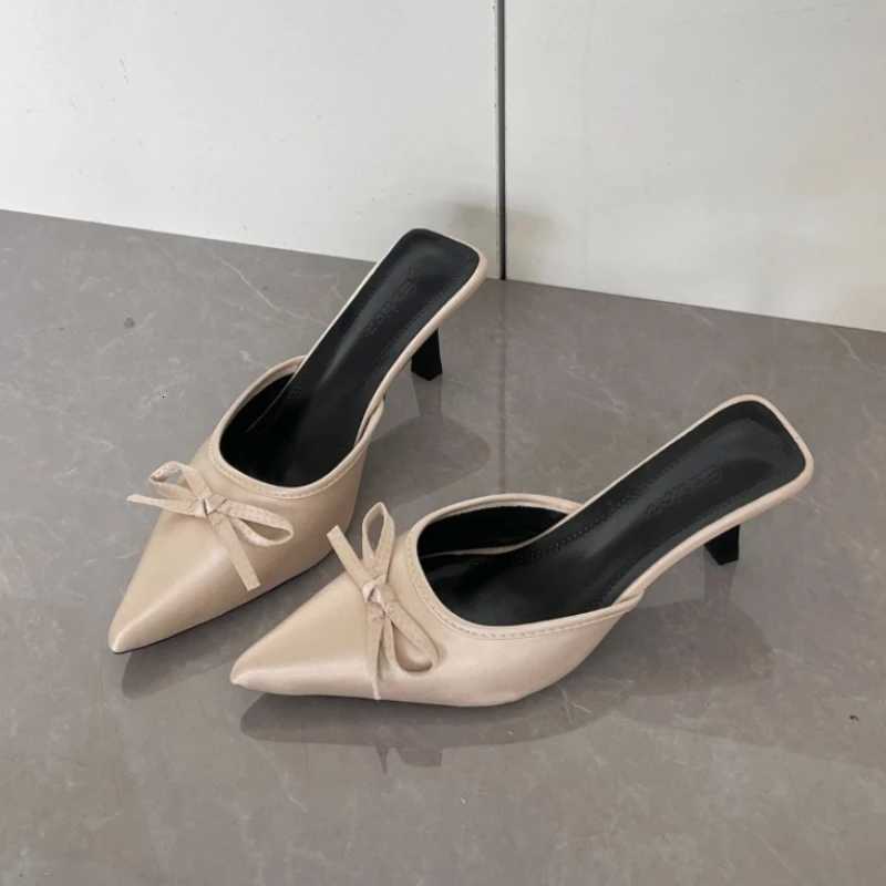 Spring Summer High Heel Women Slippers Fashion Cover Toe Slip On Slide Ladies Elegant Butterfly-knot Dress Sandalias Z260330