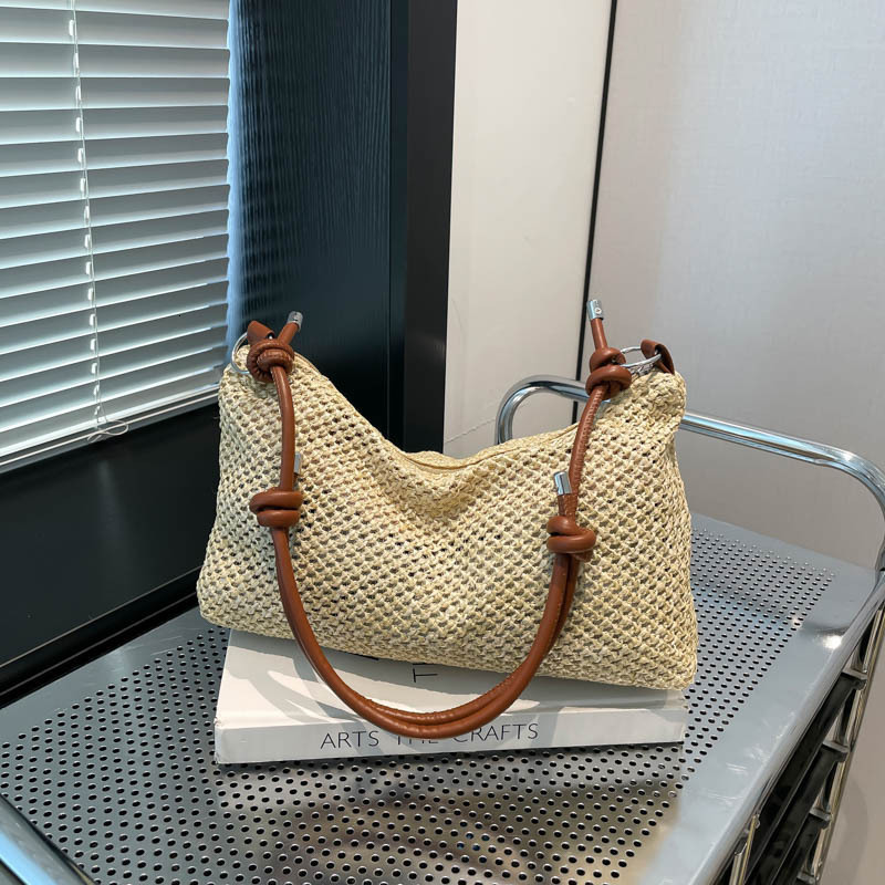 Free Shipping High Value Straw Woven Shoulder Bag for Women Casual Summer Beach Handbag with Colorful Straps