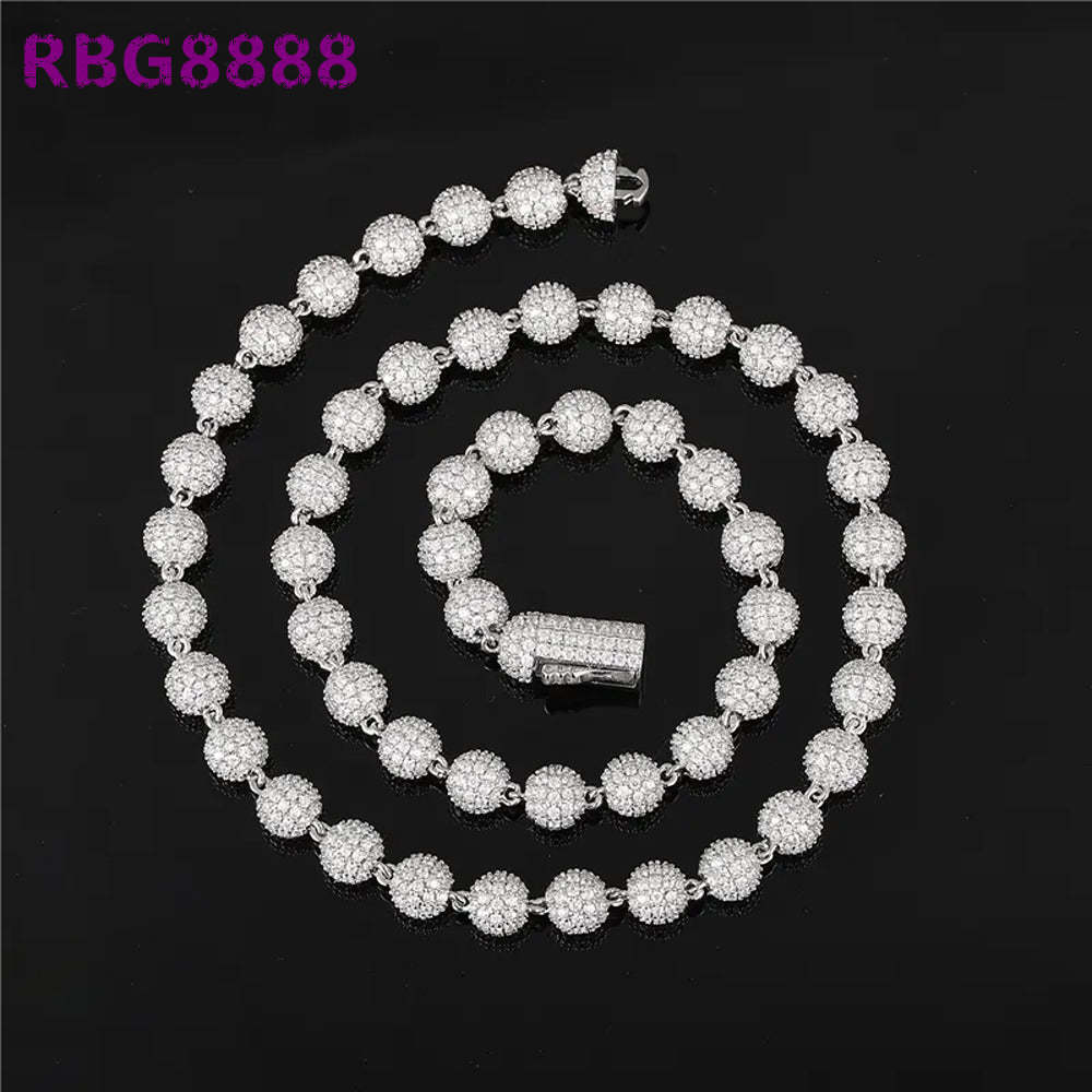 Ice Out Luxury Mens Vintage Gold Plated 14K White Gold Full Moissanite Ball Chain Necklace Premium Jewellery