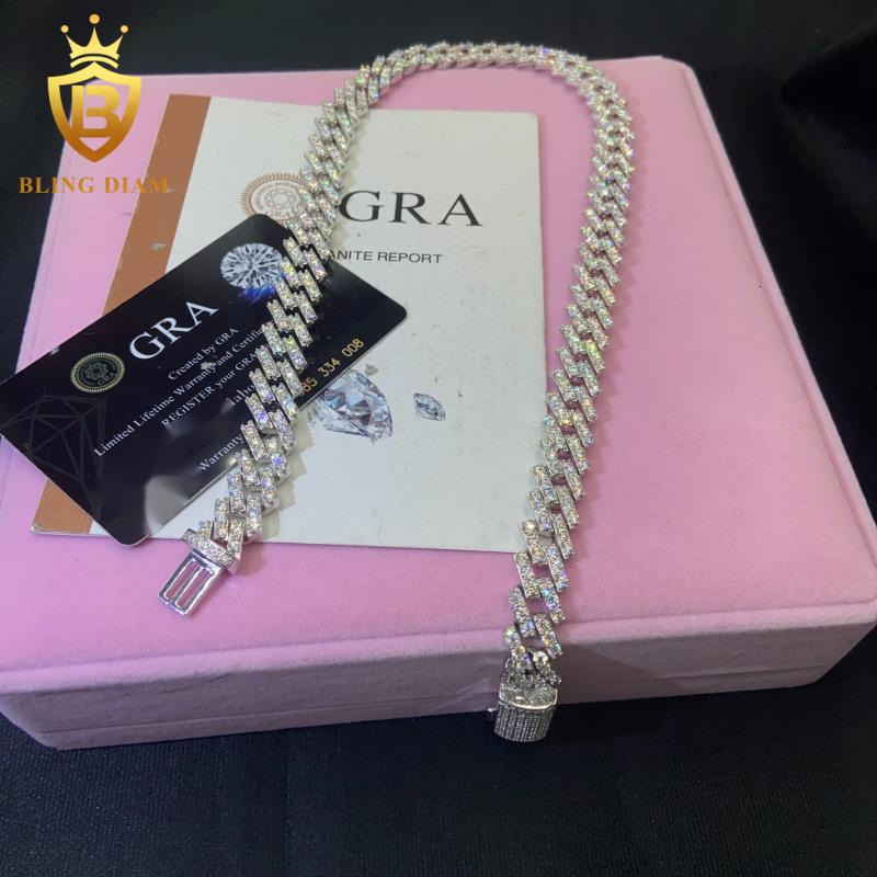 In Stock HipHop Style S925 Moissanite Cuban Chain Pass Diamond Tester VVS Moissanite Necklace Chain Silver with GRA Certificate