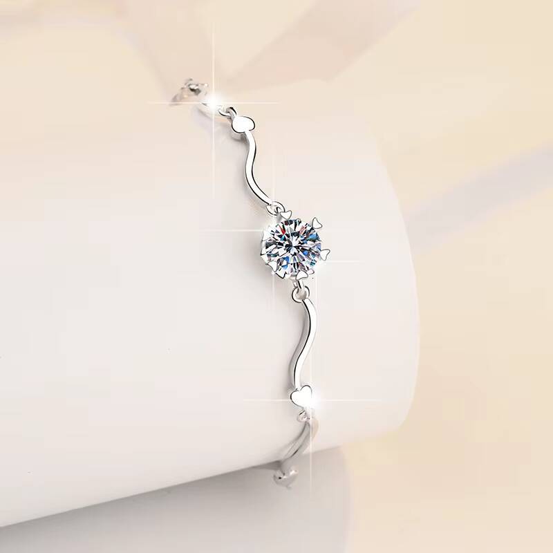 Romantic Heart Snowflake Wave Bracelet S925 Sterling Silver Plated 18K Gold Brilliant Cut Moissanite Jewelry for Women
