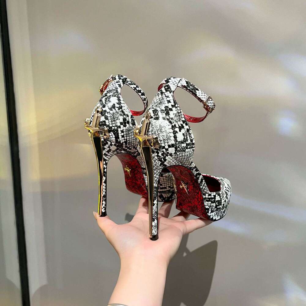 2026 New Model gold Sharp Heel Red Sole High Heels for Women, Royal Lady Style Pointed Toe Patent Leather Strap Sandals