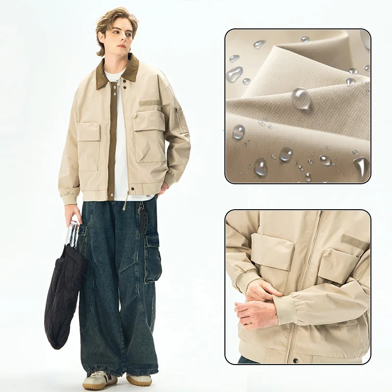 Mens Spring Casual Blazer Jacket Turn-Down Collar Stylish Versatile Office Wear Lightweight Coat Trendy Man Large Pocket Jacket 260327