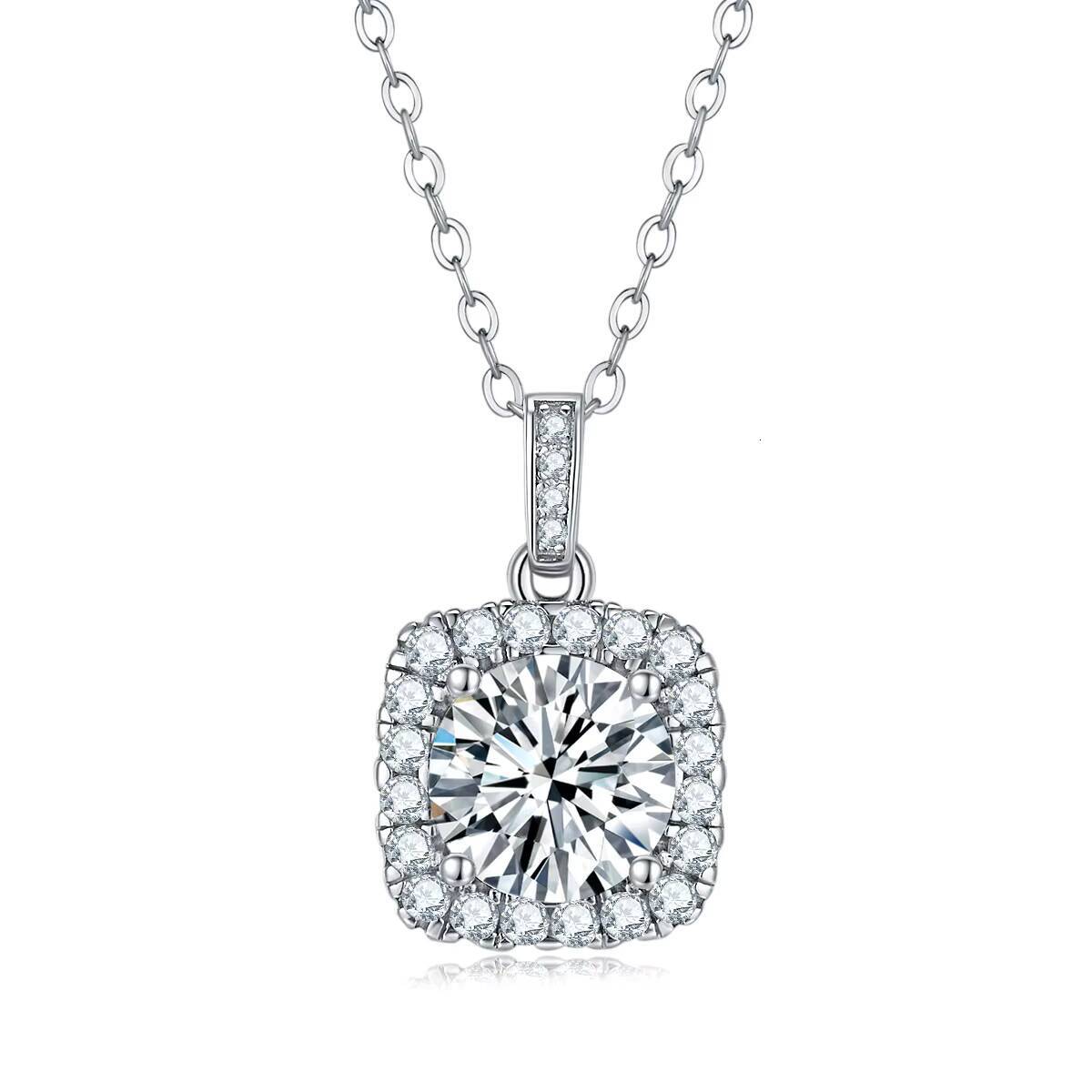 De Custom Luxury GRA Moissanite Square Pendant Necklace Women 925 Sterling Silver Link Chain Necklace 10mm Pendant Silver Chain