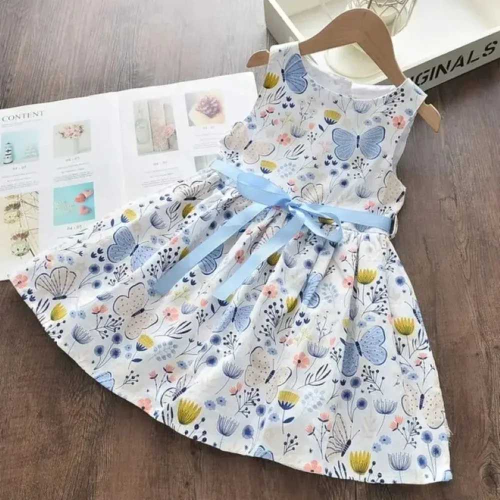 Summer New 3-7 Years Girls Vacation Casual Clothes Sleeveless Sweet Cute Print A-Line Dress 1 Pc Children Fashion WearT260330