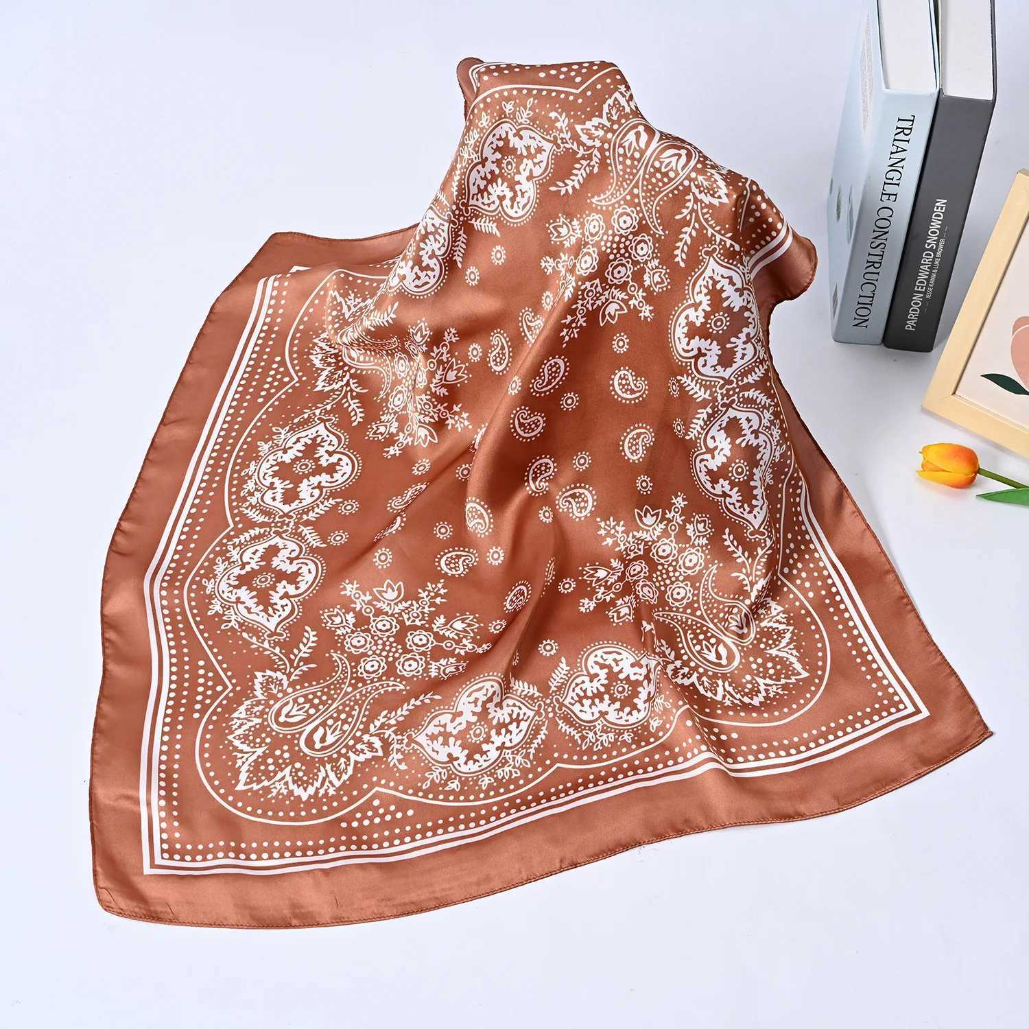 Syhood 70cm Square Satin Scarves Satin Banda for Wen Satin band Scarves Silk Feeling Scarf Boho wear X260328