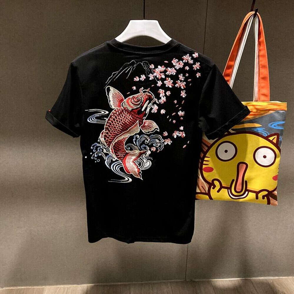 ZHE HAN Trendy Embroidered Summer Short-Sleeve T-Shirt For Men, Japanese Street Style, Cool Stylish Men's Top, Casual And Sophisticated