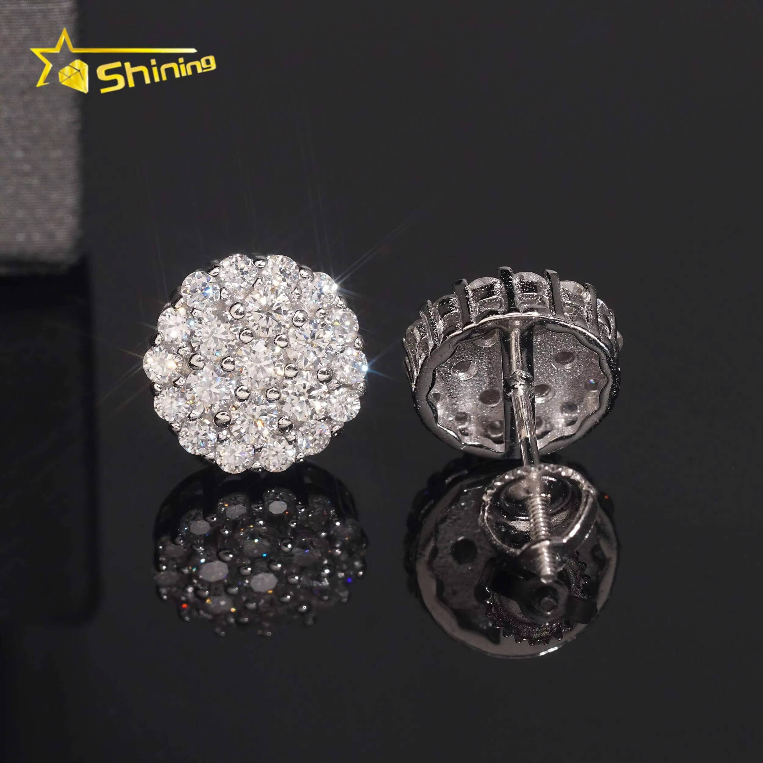 Wholesale Factory Direct 925 Sterling Silver Iced Out Hip Hop Diamond Moissanite Earrings for Men
