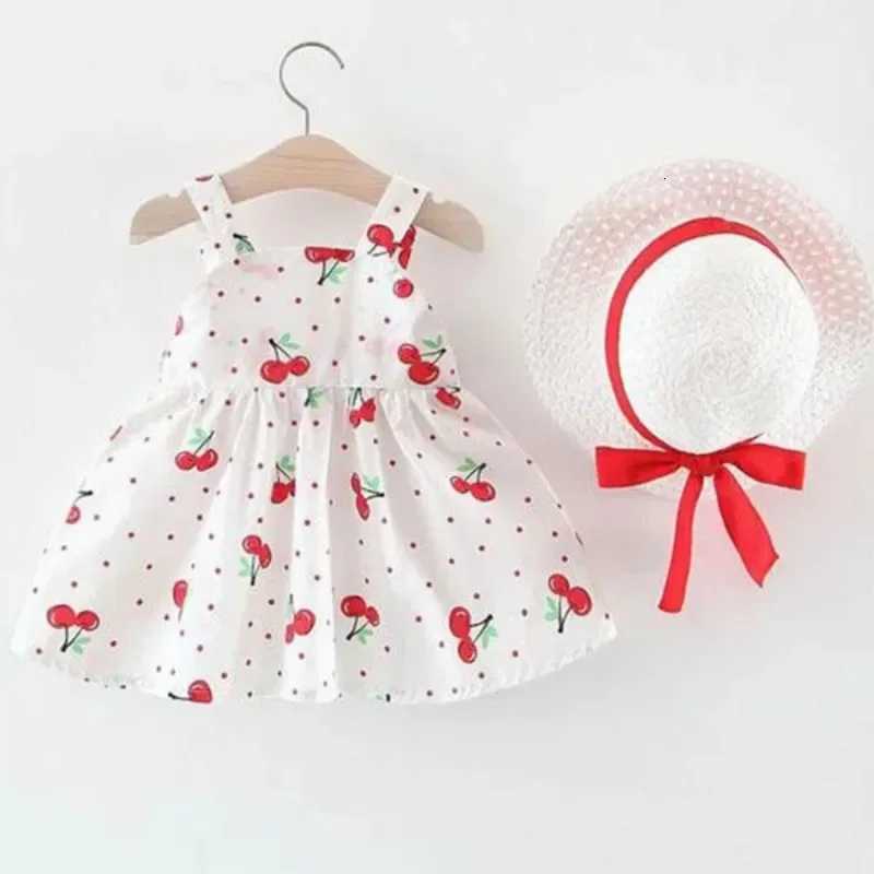 1Pc Kids Girl Summer Sleeveless Dress Cute Print Bow Casual Dress with Straw HatT260330