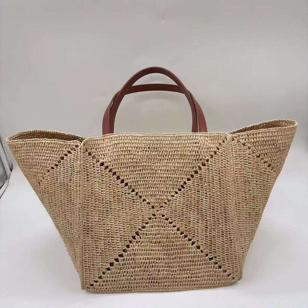 Totebag Shoulder ROSE NOIRE Hand Woven Raffia For Women Large Capacity Simple Vacation Beach Tote Bag Commuter Handbag Shoulder