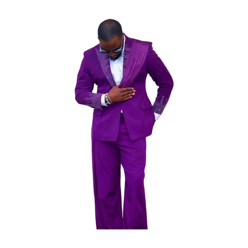 Handsome Wedding Tuxedos Peaked Lapel 2 Piece Jacket Pants Crystal Party Banquet Formal Occasion Customized Ropa Hombre