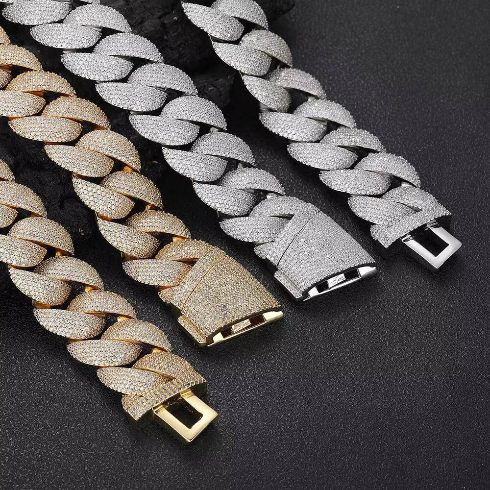 Manufacture Fine Luxury 925 Sterling Silver Chain Link Bracelet Moissanite 23mm Fine Jewelry Women Men Hip Hop Cuban Bracelets