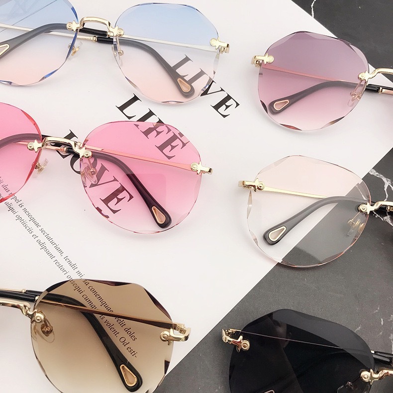 Fashionable Frameless Women's Designer Sunglasses Luxury Accessories Internet Famous Street Photography Large Frame Outdoor Sun Protection Cyclin