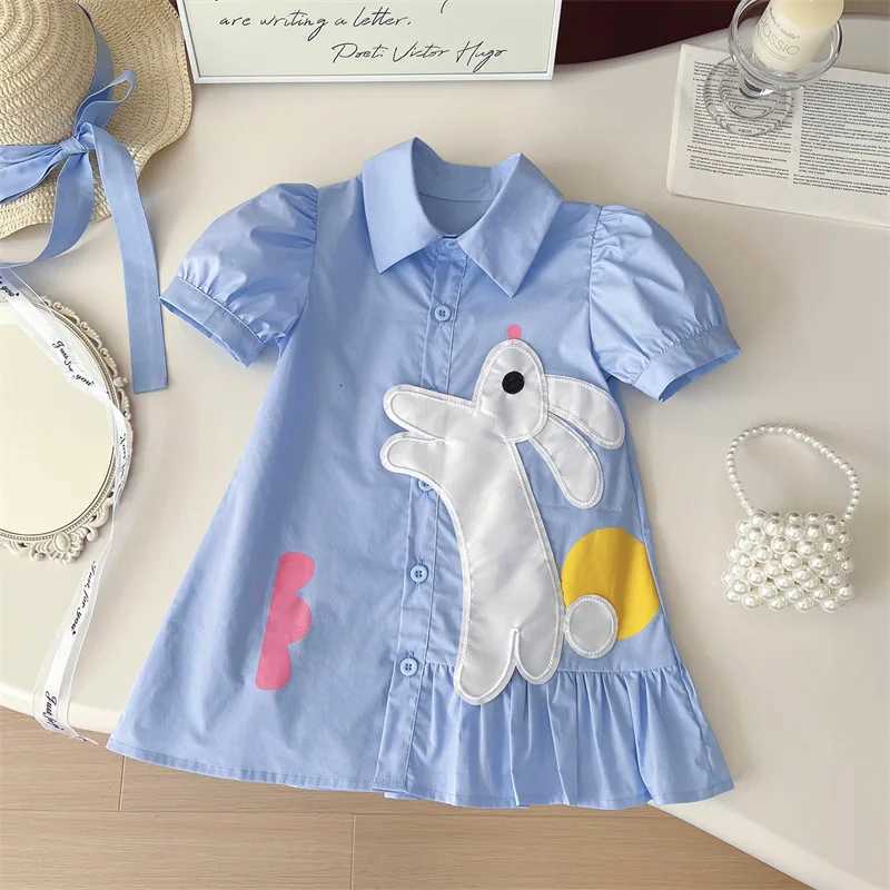 Girls Casual Dresses Cute Cartoon Dress Bunny Short Sleeve Shirt Dress Kids Clothes Girls for 3 To 7 Years Princess DressT260330
