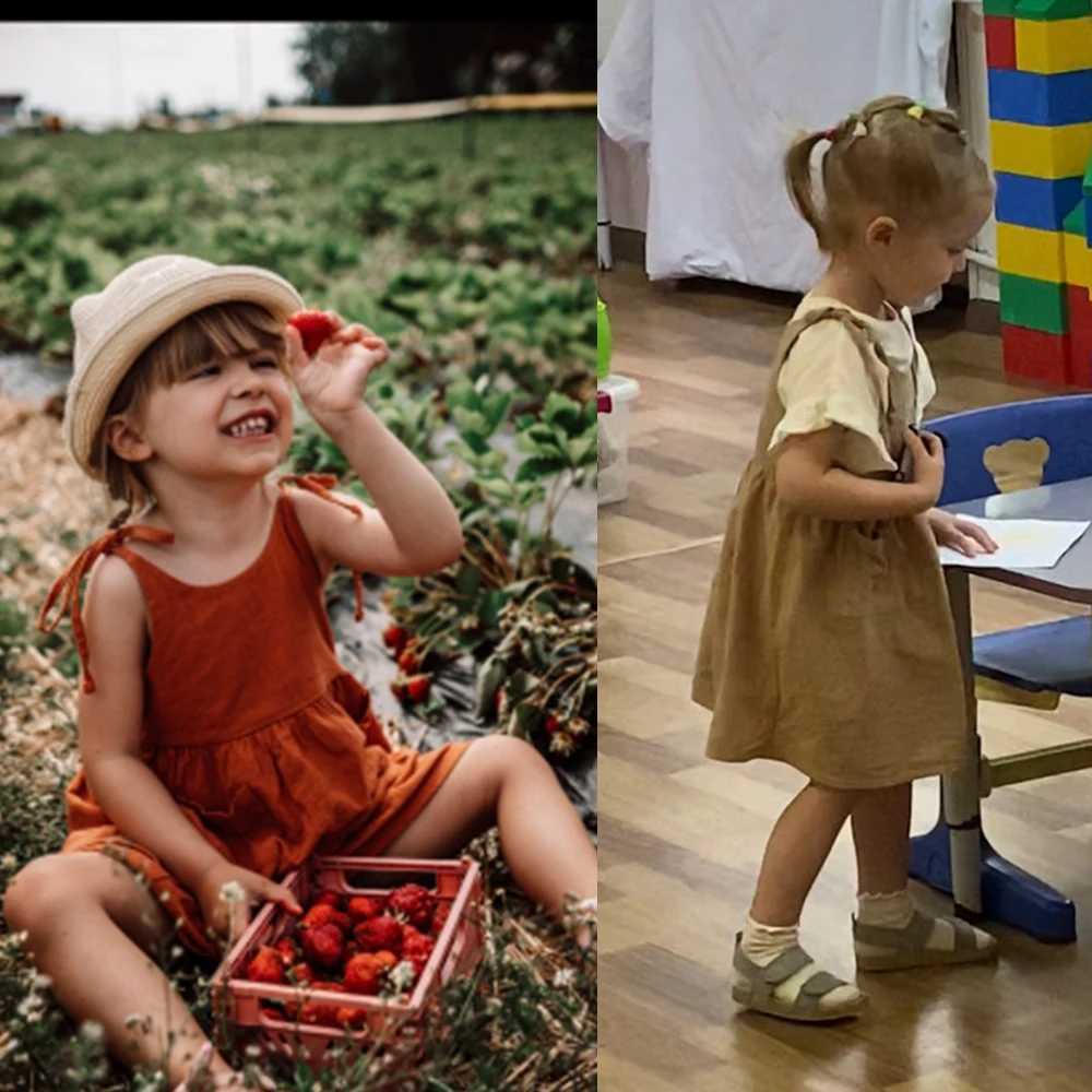 Kids Girls Summer Cotton Princess Dress Linen Suspenders Casual Cute Toddler Costume New Leisure Children Girls Retro DressT260330