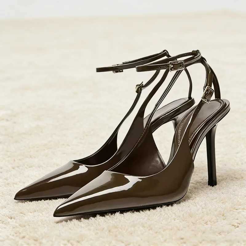 Sexy Pointed Toe Ankle Straps Buckle Women Pumps Patent Leather Slingbacks High Heels Elegant Party Shoe Stiletto Heeled Sandals Z260330