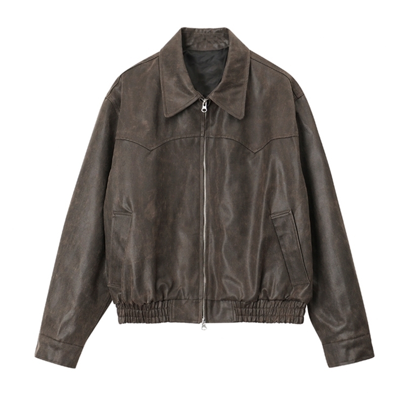 Mauroicardi Spring Autumn Vintage Lightweight Distressed Washed Brown Pu Leather Jacket Men Zipper Casual Korean Fashion Clothes 260327