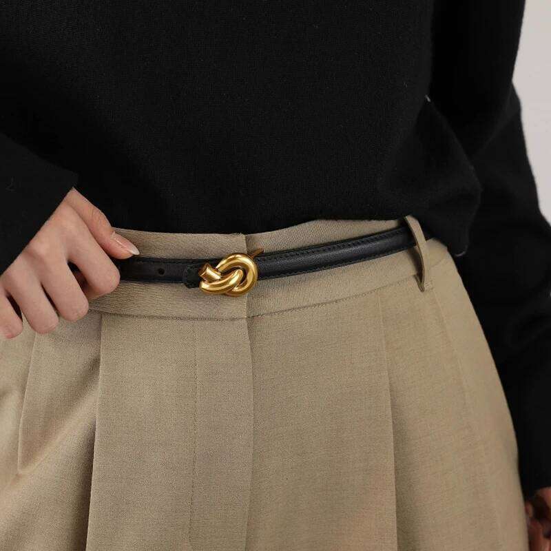 Premium Genuine Leather Women's Belt With Elegant Metal Knot Buckle Perfect For Dresses And Jeans Chunjinqiuli