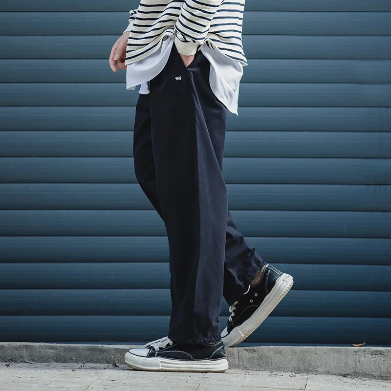 Maden Vintage Khaki Easy Pants Mens Casual Elastic Waist Straight Trousers Skateboarding Jogger Ankle-tied Drawstring Pants 260326