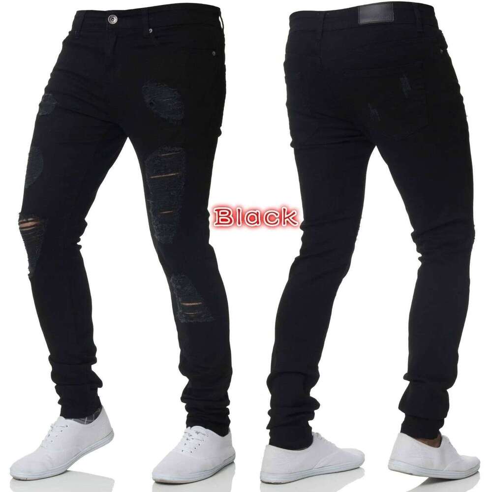 Men Stretchy Ripped Skinny Biker Embroidery Cartoon Print Destroyed Hole Slim Fit Denim High Quality Hip Hop Black Jeans 26Y0330