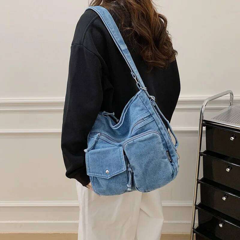 New Fashion Casual Shoulder High Quality Crossbody Denim Fabric Tote Bag Large Capacity Women S Handbags QIBALIANGPIN