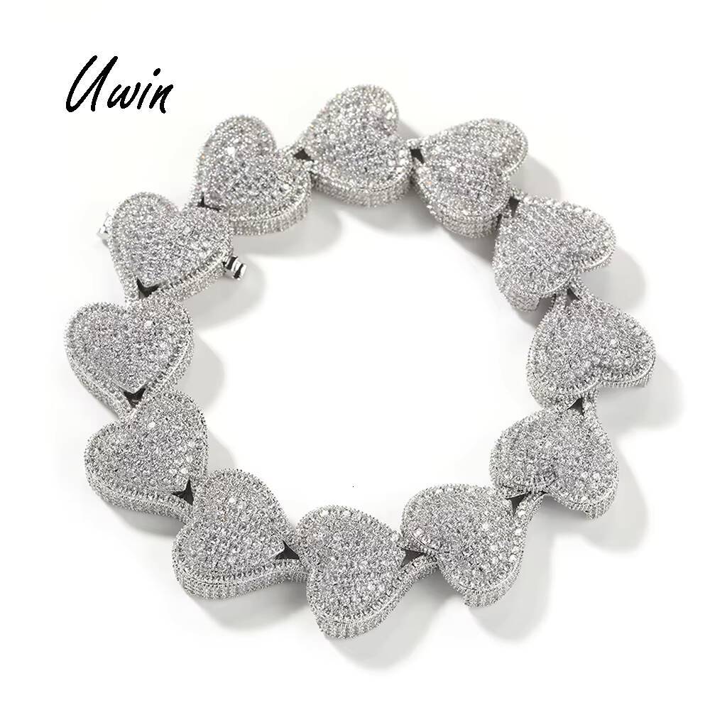 17mm Iced Out Bling Full Heart Bracelet Women Choker Hip Hop Jewelry