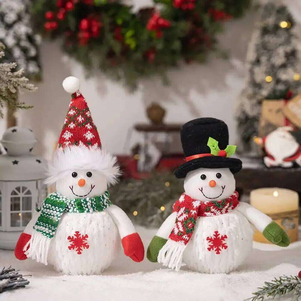 Glowing Xmas Snowflake Lighted Snowman Figurine Decorative Item Snowmen with Top Hat Christmas Gift
