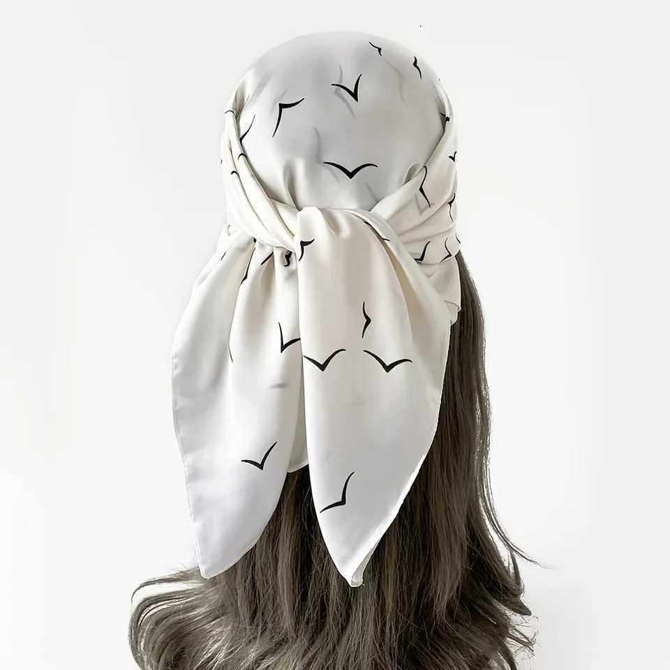 Elegant Seagl Print Satin ScarfSoft Imitation Silk for WenVersatile for NeckHairBag DecorFashion AccessoryLadies Scarf X260328