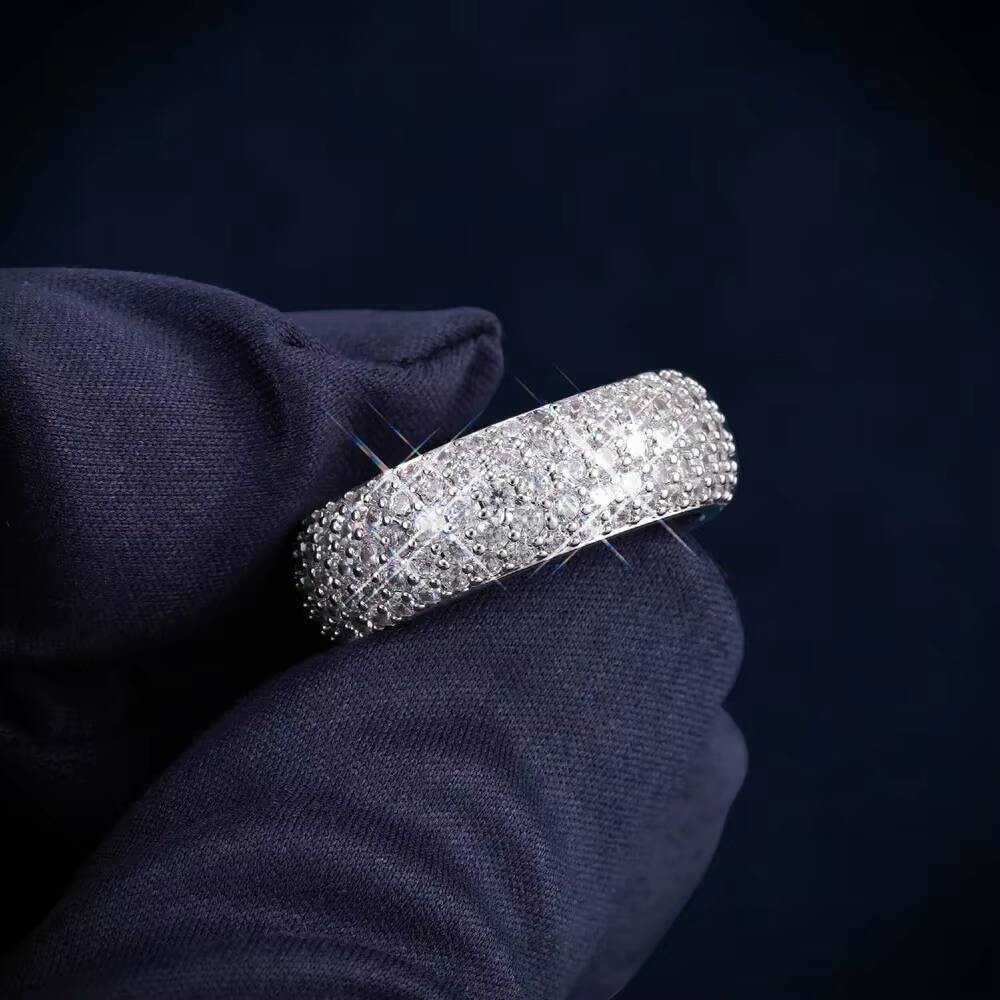 Womens Iced Moissanite Wedding Band Solid 925 Sterling Silver Nickel-Free Lead-Free Rose Gold Plated Hip Hop Micro Pave Ring