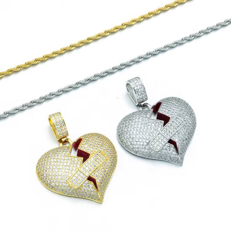 Moissanite Rapper Hip Hop Cuban Link Chain Iced Out Broken Heart Custom Pendant Necklaces