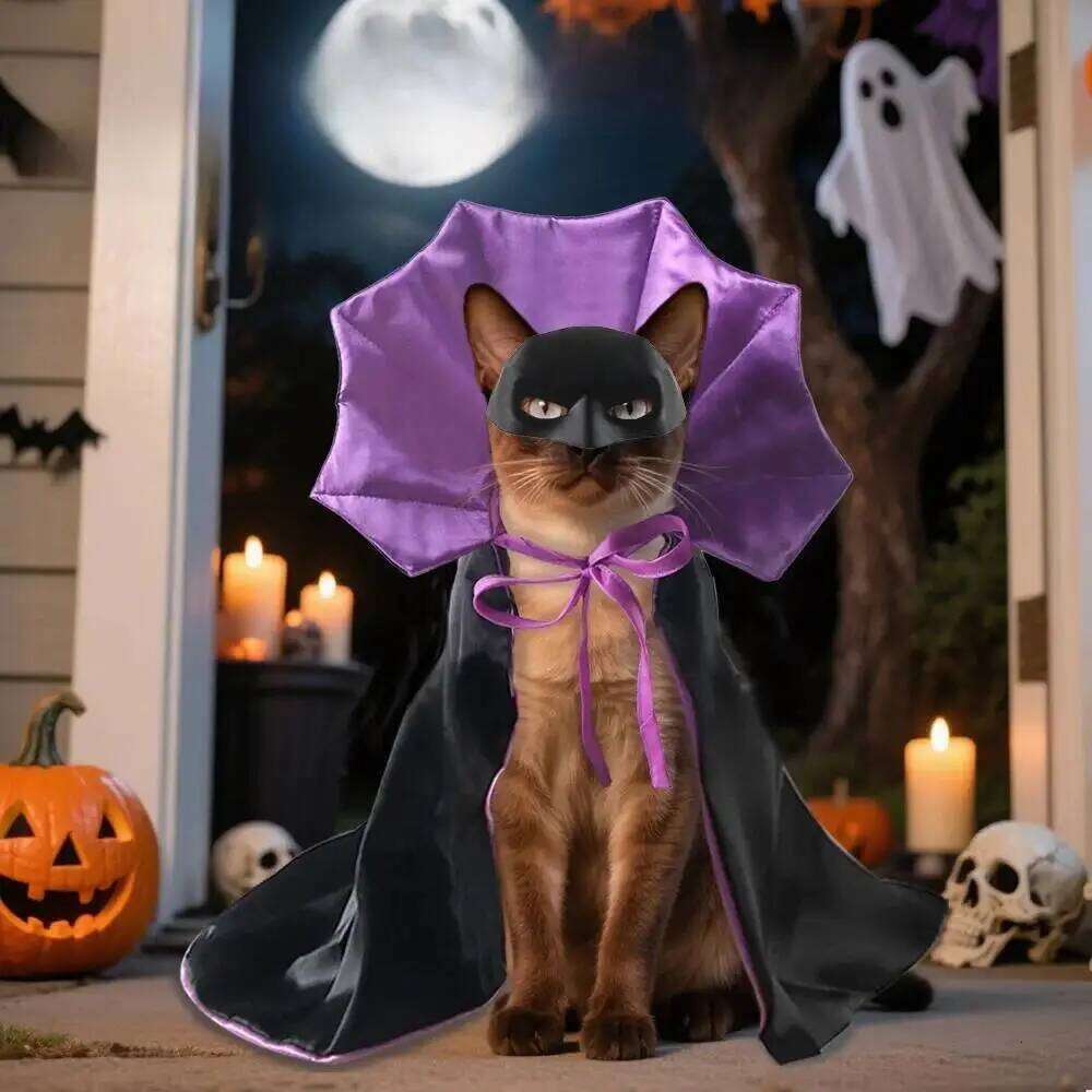Vampire Costumes Couture with Mask Cape for Cats Dog Halloween Festival Set Dress Up Pet Parties Cloak Clothes