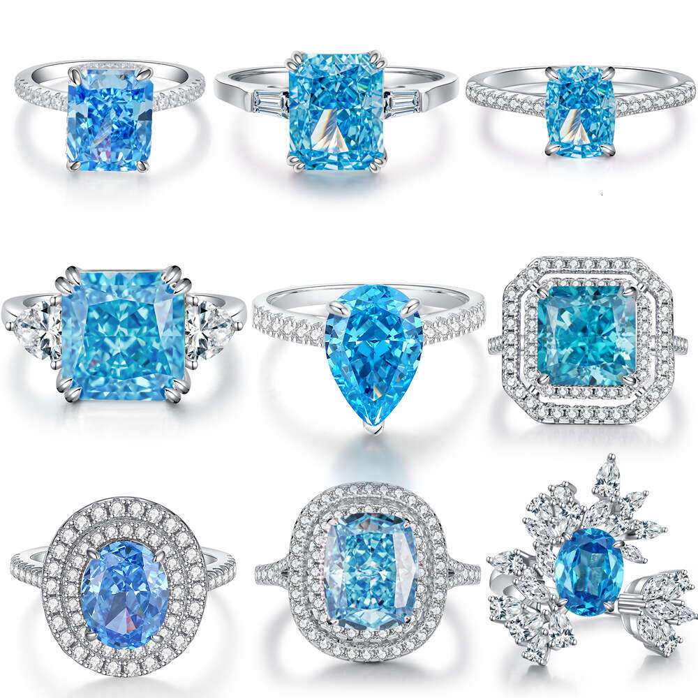 Ring Exquisite Flower Shaped Luxury Zircon Ring Pure Silver Emerald Ring For Women High Carbon Diamond Radiant Ice Cut Zircon Wood Color Style Luxury 