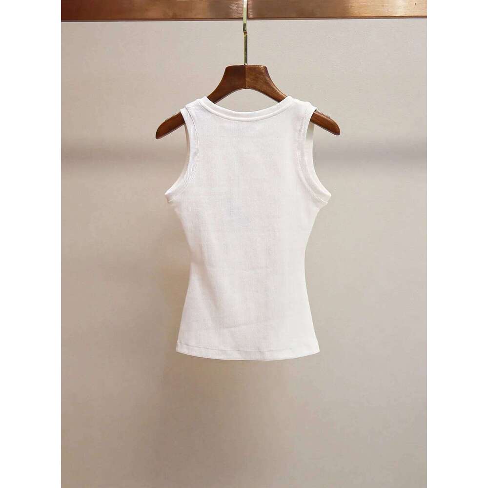 White Women's Embroidery Casual Slim Fit Knitted Camisole Top 2025 Summer New Mdng260330