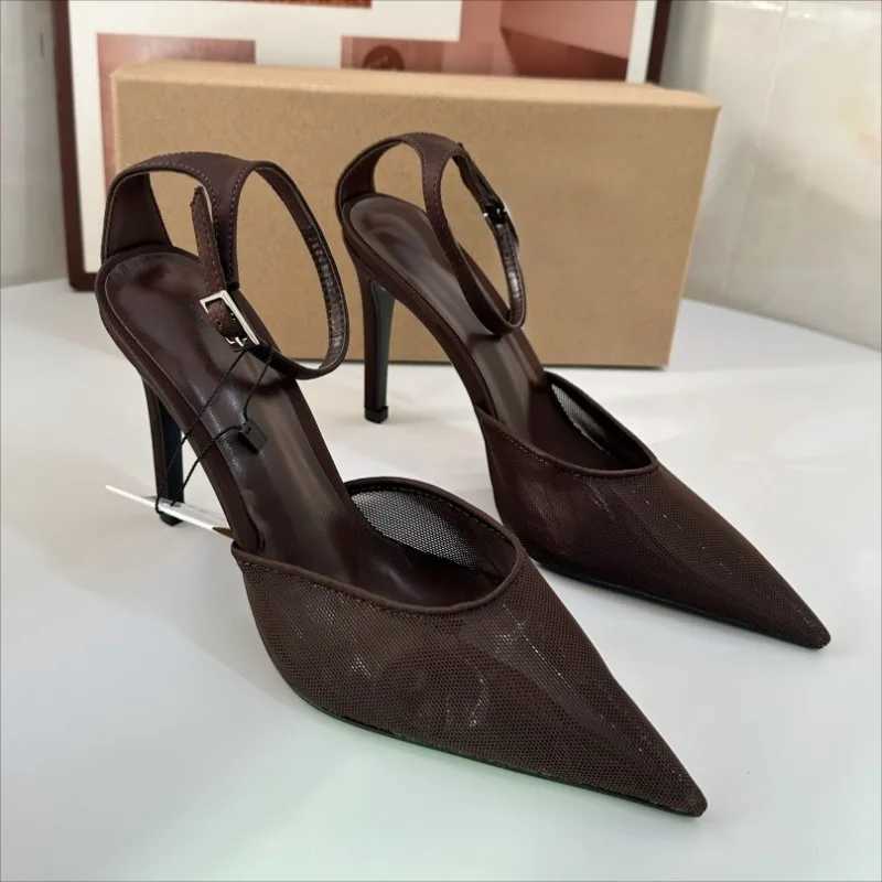 High Heels Women Summer Sandals Breathable Brown Mesh Elegant Ankle Strap Slingbacks Sexy Party Stiletto Brand Female Shoes Z260330