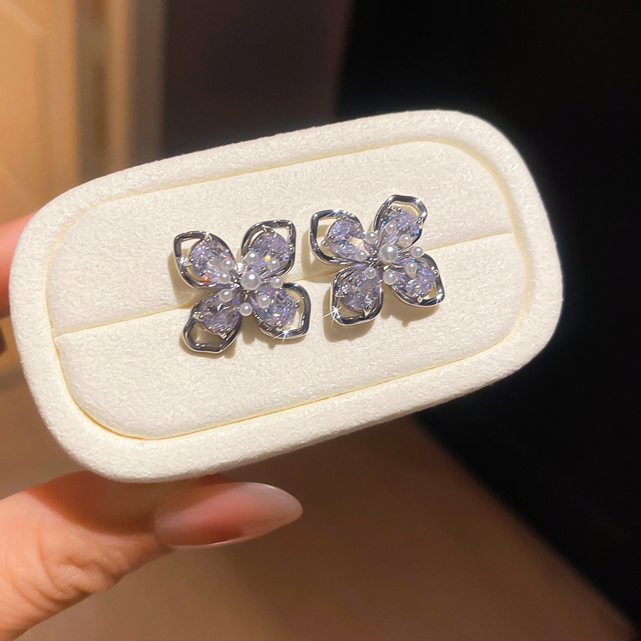 Elegant Four Leaf Hollow Flower Earrings - Niche Style Jewelry for Women - view 7