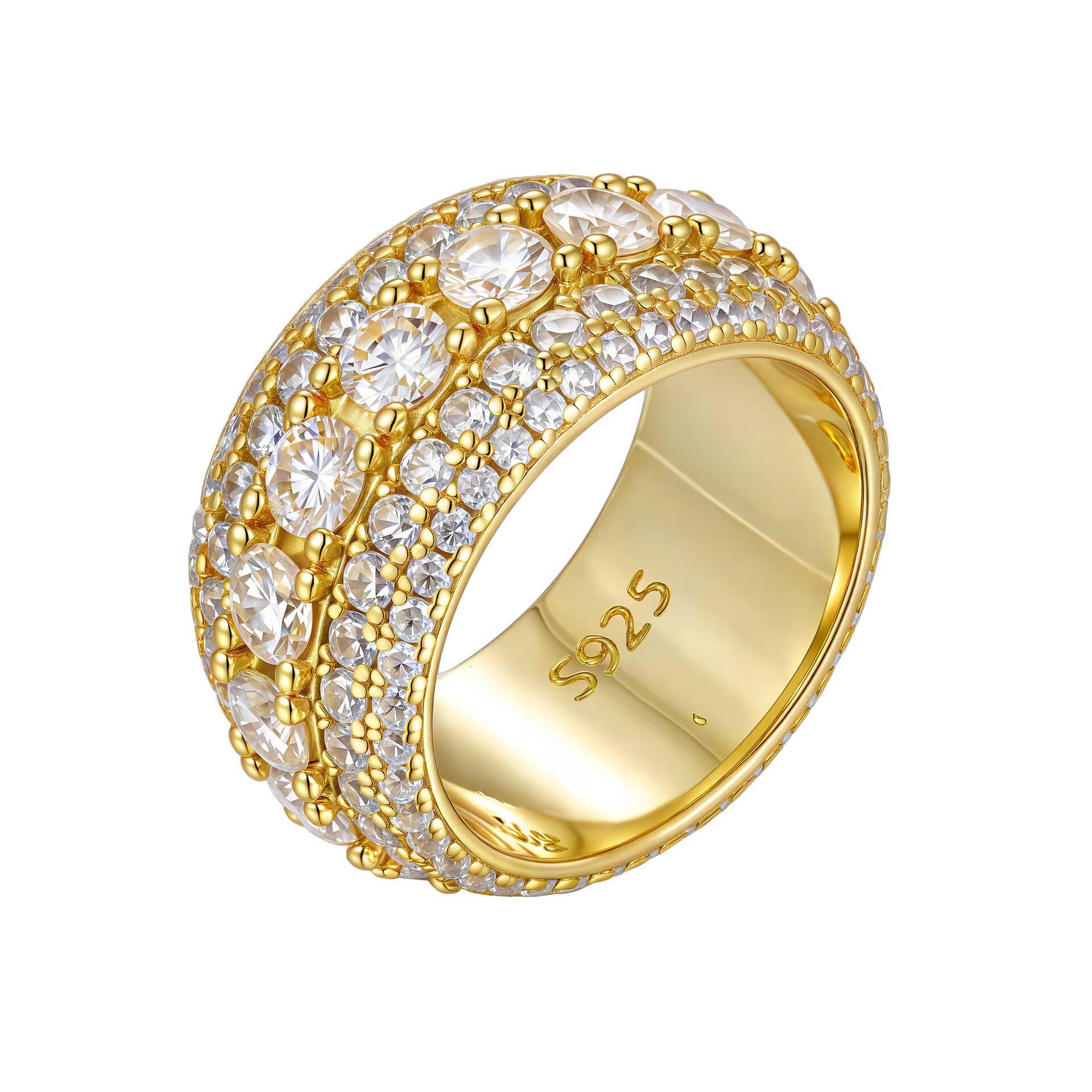 2026 New Plated Thick Gold Moissanite Ring Hip-Hop Unisex Ring Exquisite Hand Jewelry