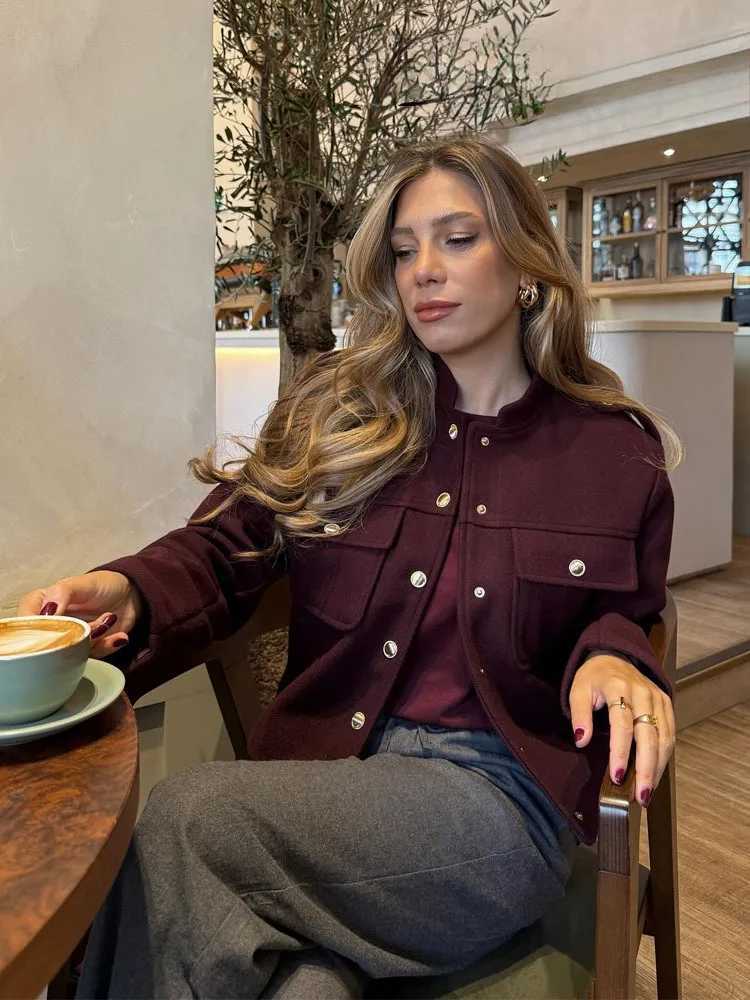 Womens Autumn Winter Jacket Casual Coats O-Neck Long Sleeves Pockets Buttons Single Breasted Women New Jackets Clothes FemaleT260328