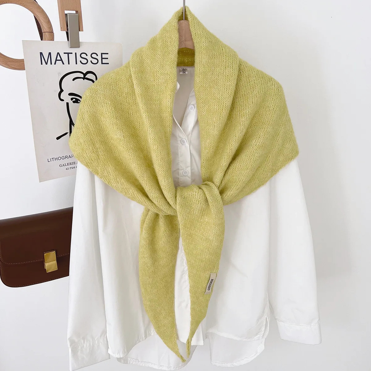 Wool Winter Scarf For Women Warm triangle Knit Scarves Hijab Solid Lady Shawl Wrap Female Pashmina Bandana Head Scarfs 260325