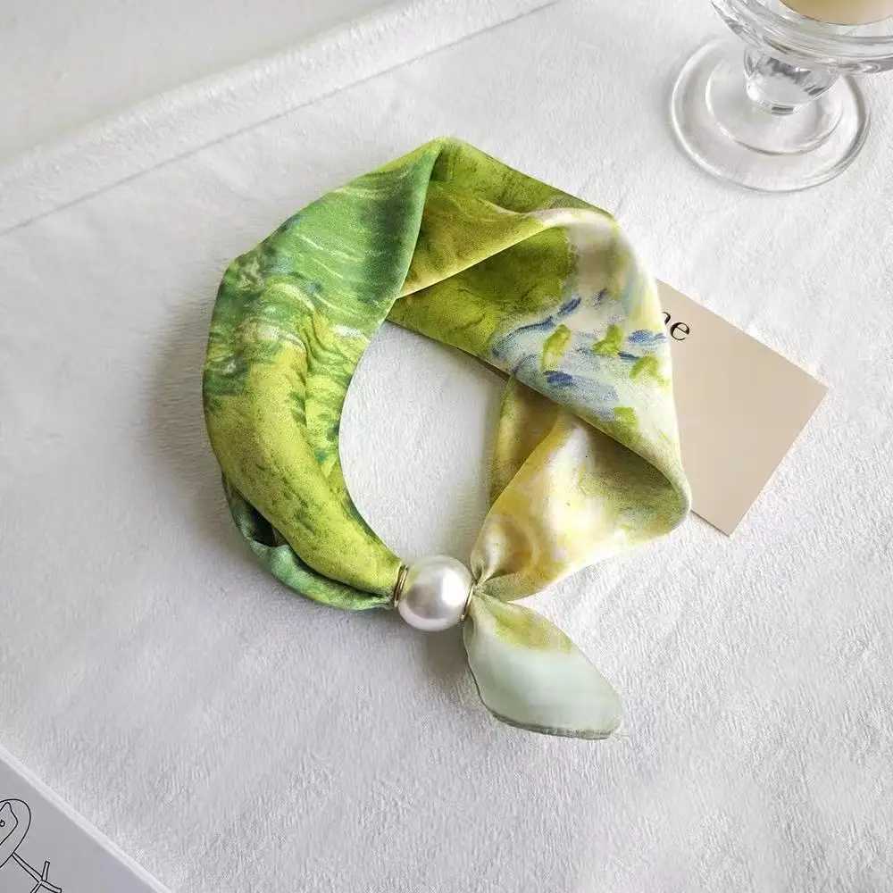 Pearl necklace Magnetic buckle Lazy silk scarf Wens pendant Scarf Clavicle chain Silk scarf X260328