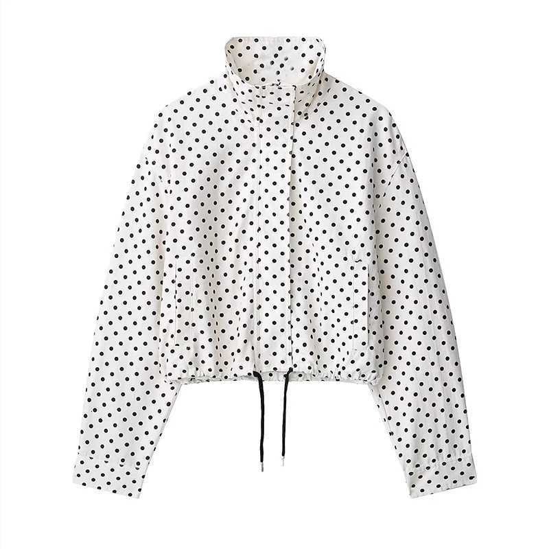 Womens Jackets Coats Autumn Fashion Polka Dot Turtleneck Long Sleeve Loose Coats Streetwear Female Outerwear Chic TopsT260328