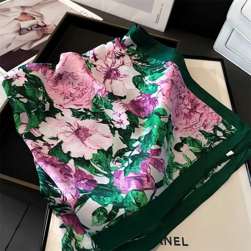 New Luxury Women Silk Scarves Square Flower Plants Printed Shawl Bandana Scarf Headband Lady Fashion Z260330