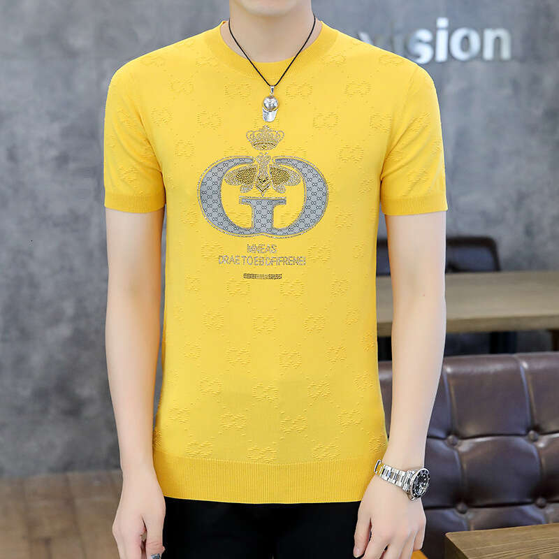 Collection luxury Summer New European Style Men's Short Round Neck T-Shirt Korean Version Slim Fit Trendy Versatile Half Sleeve Tee