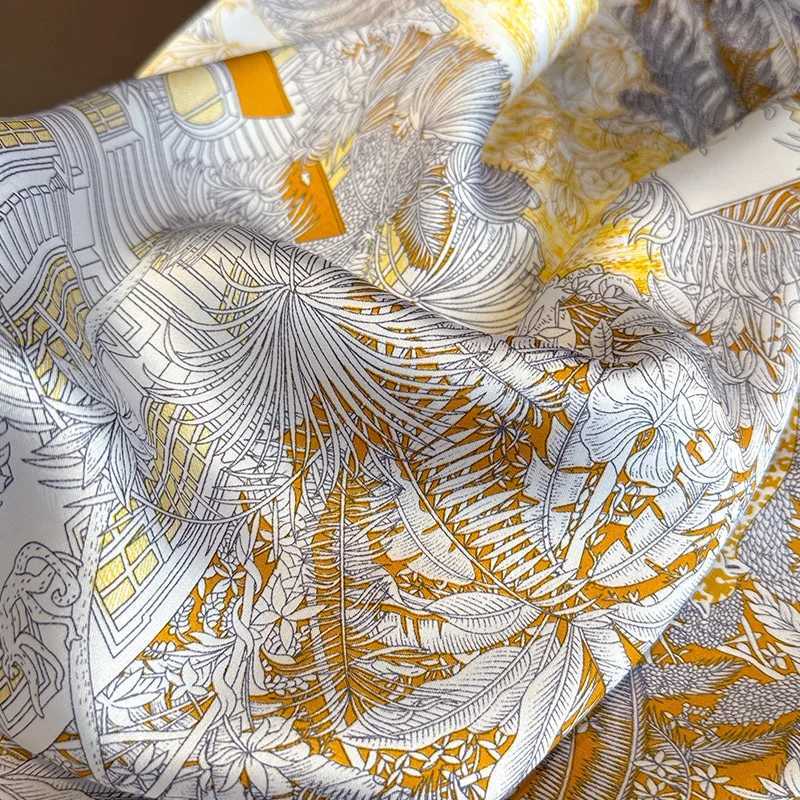 Bohen Style Floral Print Wens Square Silk Scarf Satin Wrap Tropical Leaf Flower Design Scarves Bandana Hijab X260328