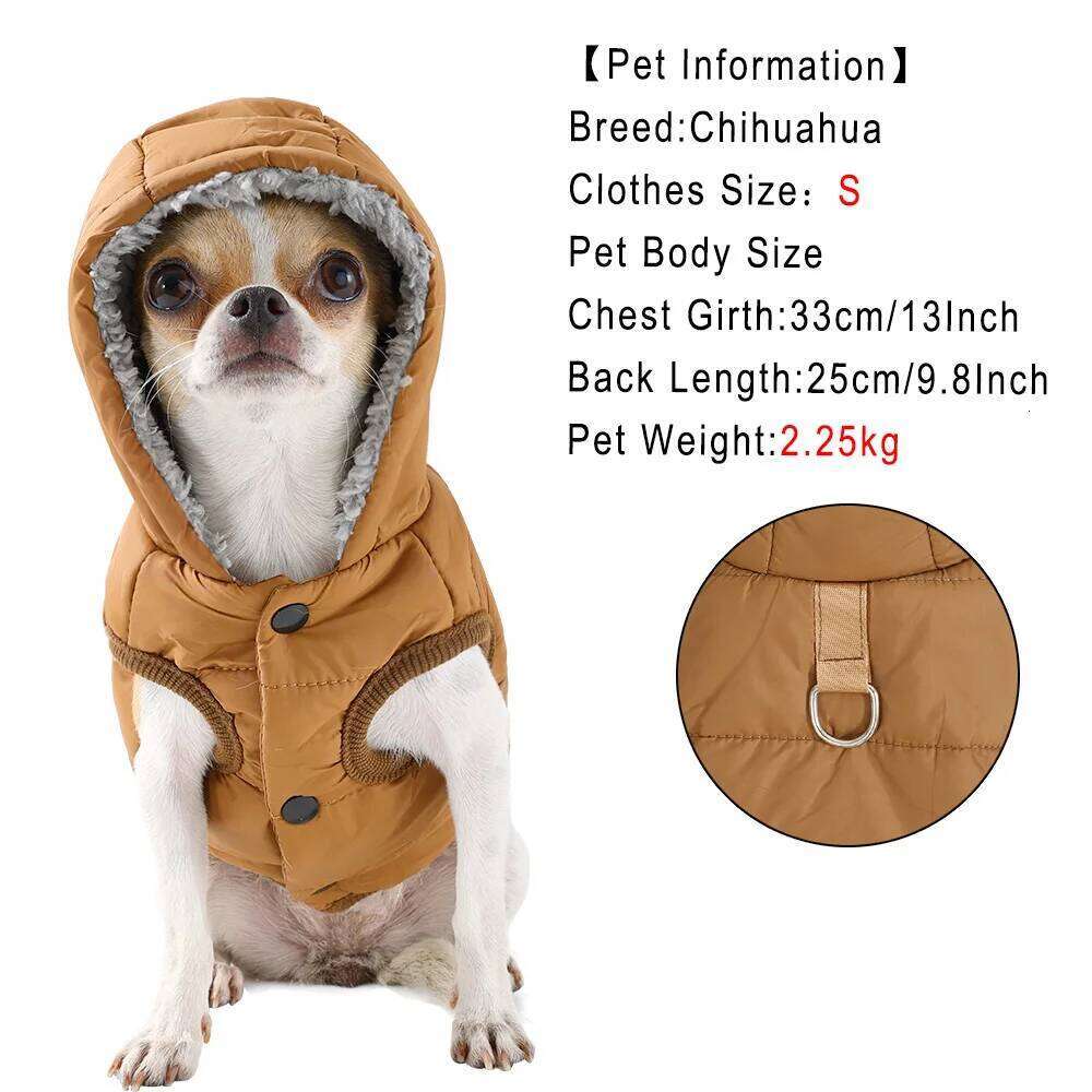 Camping Hiking Jacket For Small Medium Dogs Cats Winter Outdoor Puppy Coat Waterproof Hooded Clothes with D-ring Bulldog Outfits