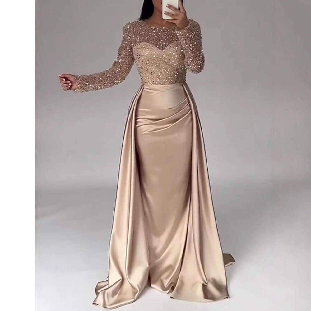 2026 European and American Cross-Border Women's Banquet Long Sleeve Elegant Socialite Annual Meeting Host Aura Queen Sequin Evening Dress
