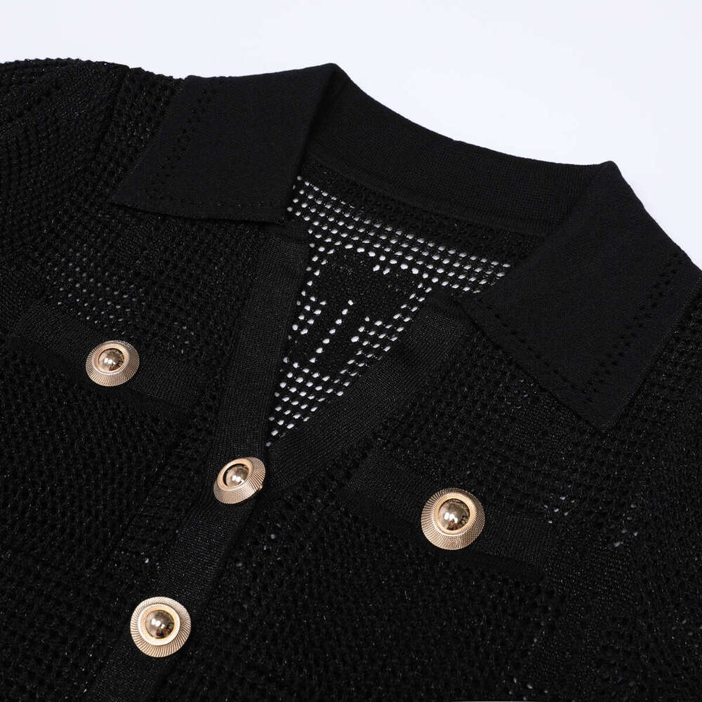Spring and summer new designer European and American D7 high-quality knitted lapel slim fit women's short sleeved dress