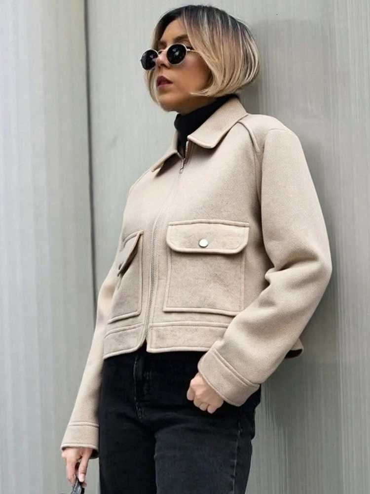 SLTNX Womens Zipper Jacket Coat New Winter Long Sleeve Pocket Outerwear Coat Short Street Elegant Womens JacketT260328