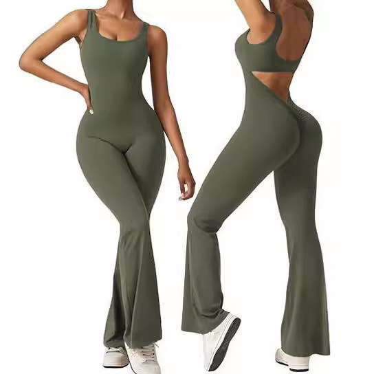European and American Cross-Border Women's Sleeveless Flared Sexy Backless Tank Tight-Fitting Hip-Lifting Yoga Jumpsuit